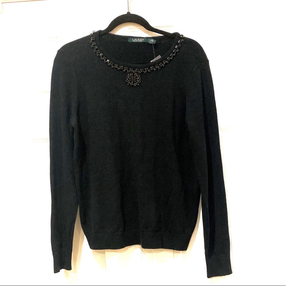 Ralph Lauren Womens Black Beaded Sweater